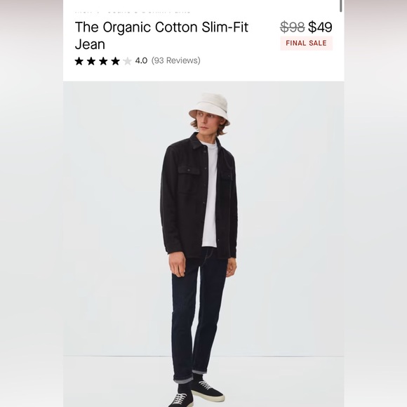 Everlane -The Organic Cotton Slim-Fit Jean. 35x32. Dark Indigo - Picture 2 of 8